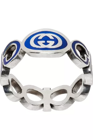 Gucci Heren Ringen - Silver & Blue Band Ring