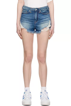 Evisu Dames Shorts - Blue Printed Denim Shorts