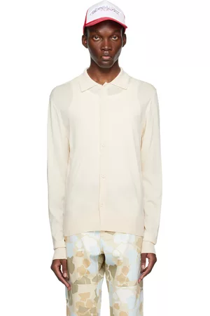 Mr. Saturday Heren Cardigans - Off-White Spread Collar Cardigan