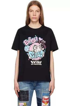 Evisu Dames T-shirts - Black Taiko Daruma T-Shirt