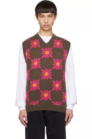 AWAKE NY Heren Geprinte Overhemden - Brown Floral Vest