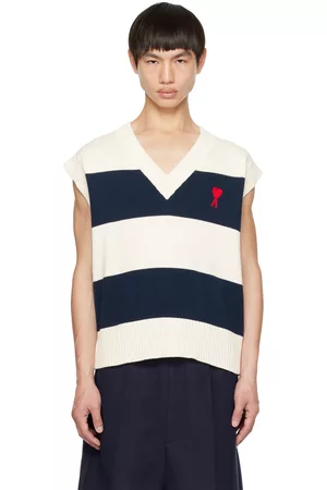 Ami Heren Vesten - Navy & Off-White Ami de Cœur Vest