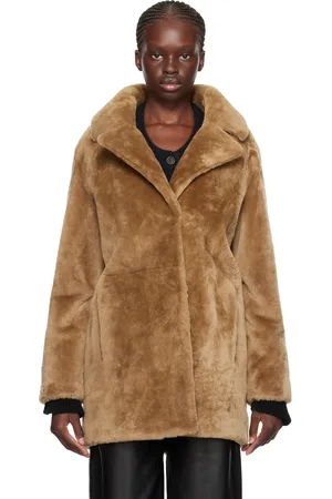 YVES SALOMON Brown Notched Lapel Shearling Coat