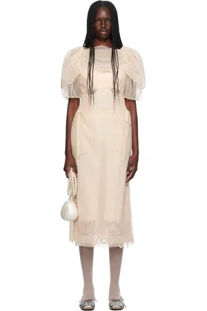 Simone Rocha Beige Petal Sleeve Gathered Bust Corset Midi Dress