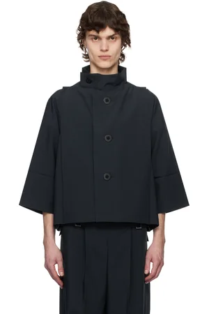 Issey Miyake Navy Flat Tuck Jacket