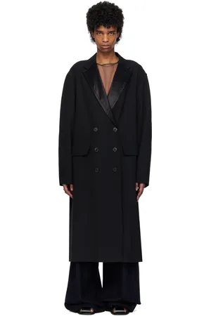 DRIES VAN NOTEN Black Wool Barathea Coat