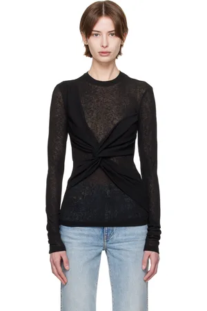 Nanushka Black Izolda Draped Mesh Jersey T-shirt