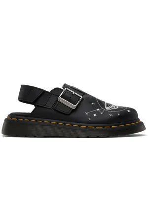 Dr. Martens Black Jorge II Celestial Moth Embroidered Leather Slip-on Loafers