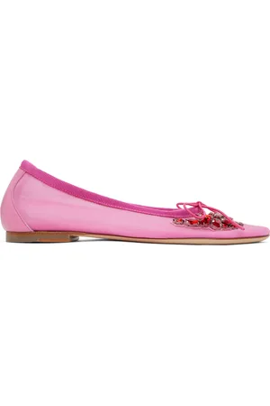 Simone Rocha Pink Embellished Flower Mesh Ballerina Flats