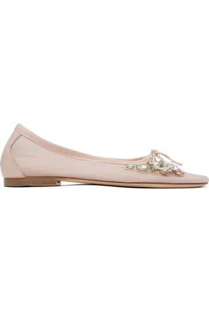Simone Rocha Pink Embellished Flower Mesh Ballerina Flats