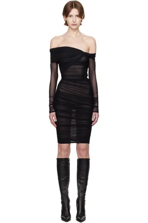 MUGLER Black Off-Shoulder Ruched Minidress