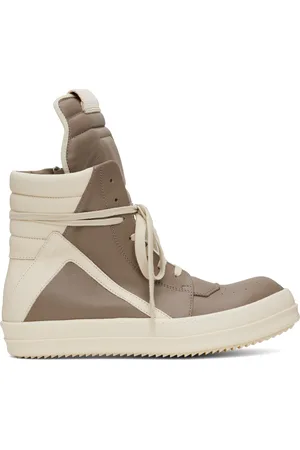 Rick Owens Taupe & Off-White Hollywood Geobasket Sneakers