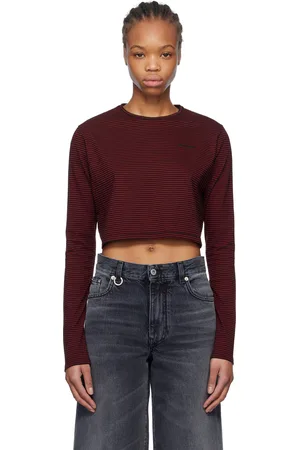 We11 Done & Red Striped Cropped T-shirt