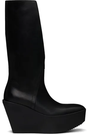 Rick Owens Black Hollywood Sliver Platform Winged Kowboys Tall Boots