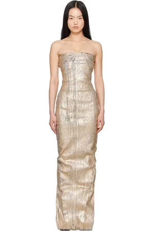 Rick Owens Gold Hollywood Bustier Denim Gown
