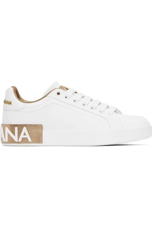 Dolce & Gabbana White & Rose Gold Calfskin Portofino Sneakers
