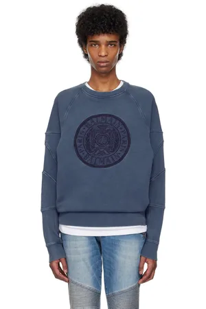 Balmain Navy Ribbed Coin Embroidery Sweatshirt