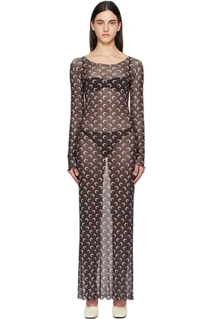 Marine Serre Brown Moon Printed Mesh Panelled Maxi Dress