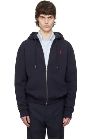 Ami Navy Cotton Ami de Coeur Zipped Hoodie