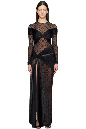 Marine Serre Black Draped Jersey Knotted Midi Dress
