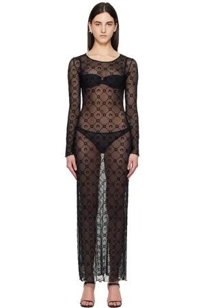 Marine Serre Black Moonogram Mesh Flock Maxi Dress