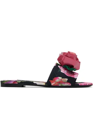 Dolce & Gabbana Pink & Black Rose Sandals