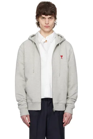 Ami Gray Cotton Ami de Coeur Zipped Hoodie