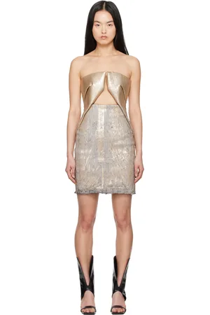 Rick Owens Gold Hollywood Prong Denim Minidress