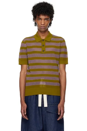 DRIES VAN NOTEN Green & Purple Striped Polo