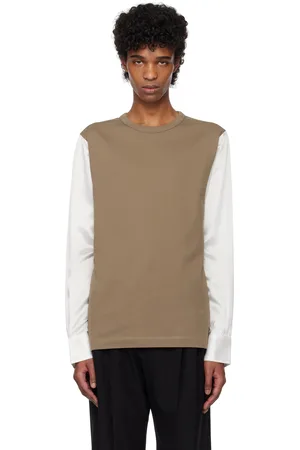 DRIES VAN NOTEN Brown & White Paneled T-shirt