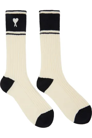 Ami Off-White Cotton Ami de Coeur Striped Socks