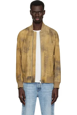 HUGO BOSS Tan Distressed Suede Bomber Jacket