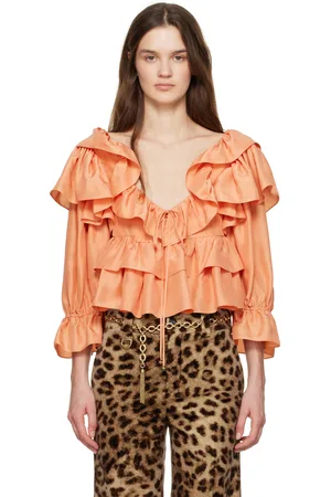 Chloé Orange Cropped Ruffle Blouse
