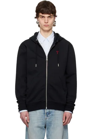 Ami Black Cotton Ami de Coeur Zipped Hoodie