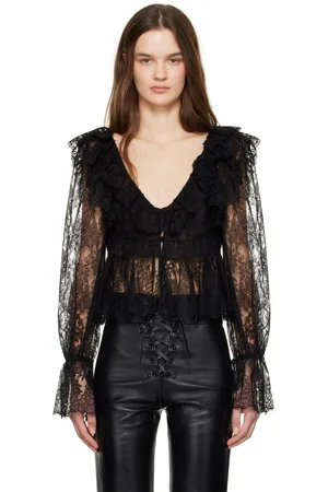 Chloé Black V-Neck Cropped Lace Blouse