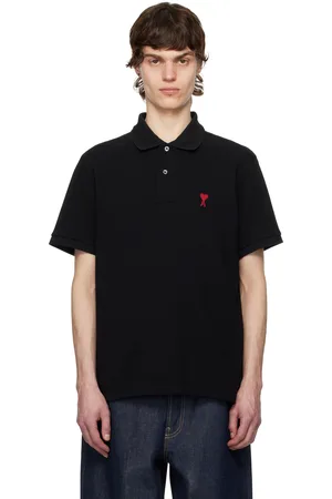 Ami Black Cotton Ami de Coeur Polo