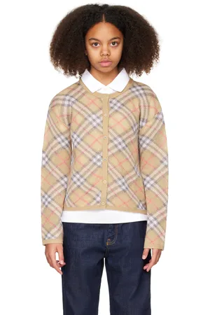 Burberry Kids Beige Check Alpaca Silk Blend Cardigan