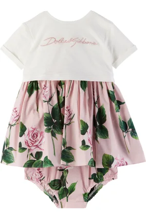 Dolce & Gabbana Baby Pink Rose-Print Poplin Jersey Dress & Bloomers Set