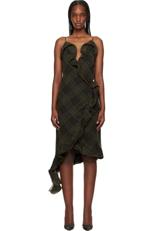 Burberry Green Check Silk Wrap Midi Dress