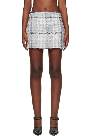 Dolce & Gabbana Silver Check Lurex Raschel Tweed Miniskirt