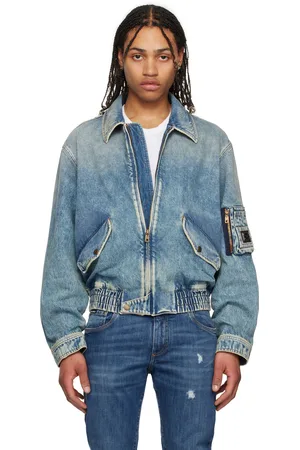 Dolce & Gabbana Blue Cotton Tag Denim Bomber Jacket