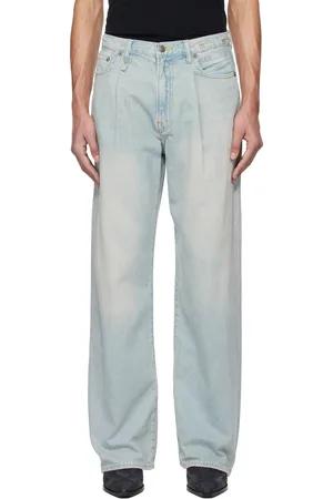 R13 Blue Damon Pleated Wide Leg Jeans
