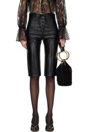 Chloé Black Lace-Up Capri Leather Shorts