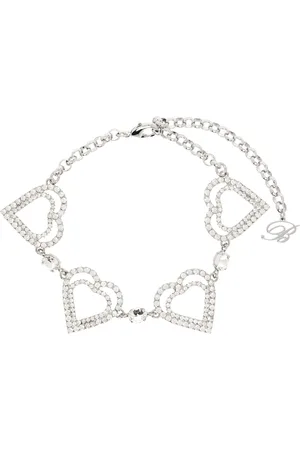 BLUMARINE Silver Metal Rhinestone Hearts Choker