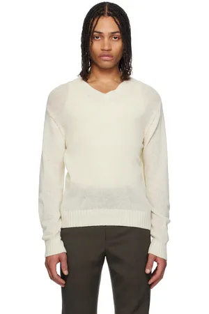 Auralee Off-White Summer Cashmere Knit V-Neck Sweater