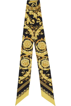 VERSACE Black & Yellow Barocco Silk Tie Scarf