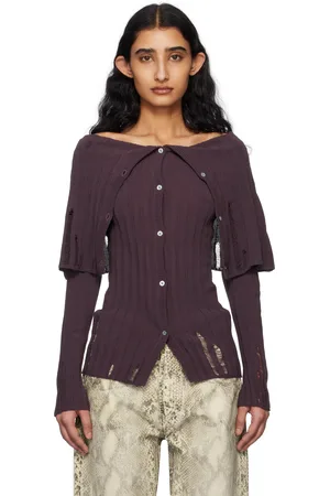 Acne Studios Burgundy Rib-Knit Cardigan