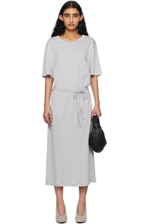 LEMAIRE Gray Belted Rib T-shirt Midi Dress