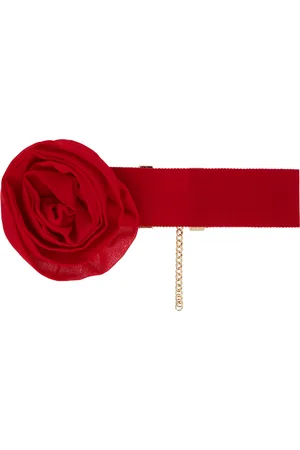BLUMARINE Red Grosgrain Rose Choker