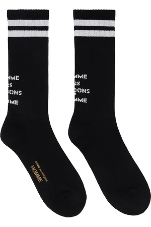 Comme des Garçons & White Cotton Pilled With Lines Logo Socks